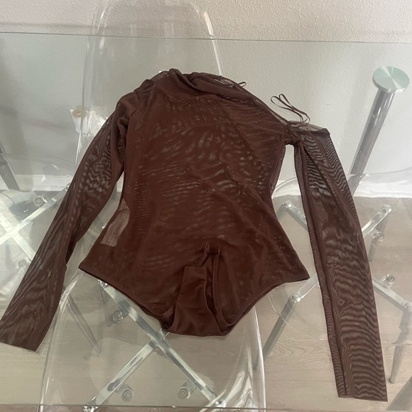 Elegant Brown Sheer Bodysuit - Picture 2 of 3